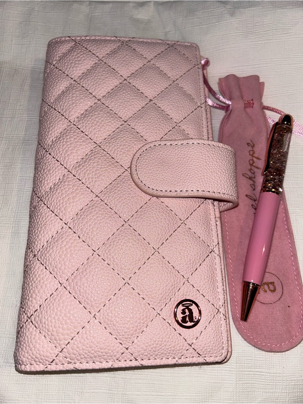 The Angle shoppe Quilted Pink vegan leather Hobonichi week cover